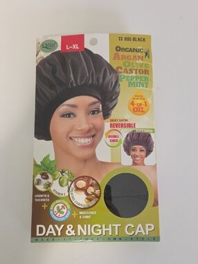 Qfitt Day & Night Cap - Black Satin Reversible Bonnet
